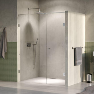 Brauer Void Carving nisdeur 2-delig helder glas 160x200 omkeerbaar met draaideur 70 aan muur incl. glascoating PVD RVS-kleurig geborsteld