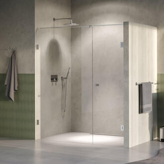 Brauer Void Carving nisdeur 2-delig helder glas 170x200 omkeerbaar met draaideur 70 aan muur incl. glascoating PVD RVS-kleurig geborsteld