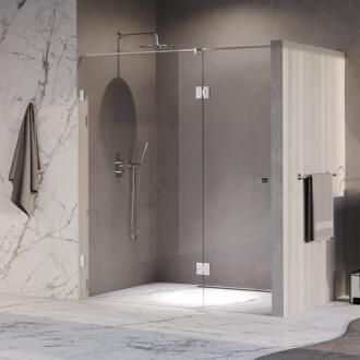 Brauer Void - Carving Nisdeur - 2-Delig - Helder Glas - 180 x 200 cm - Omkeerbaar - met Draaideur 70 cm - Aan Glas - incl. Glascoating - Chroom