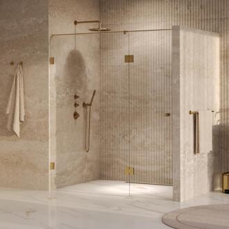 Brauer Void - Carving Nisdeur - 2-Delig - Helder Glas - 180 x 200 cm - Omkeerbaar - met Draaideur 70 cm - Aan Glas - incl. Glascoating - PVD Goud Geborsteld