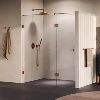 Brauer Void - Carving Nisdeur - 2-Delig - Helder Glas - 180 x 200 cm - Omkeerbaar - met Draaideur 70 cm - Aan Glas - incl. Glascoating - PVD Koper Geborsteld