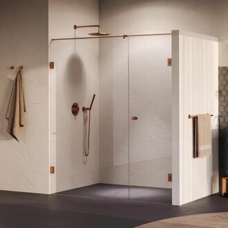 Brauer Void - Carving Nisdeur - 2-Delig - Helder Glas - 180 x 200 cm - Omkeerbaar - met Draaideur 70 cm - Aan Muur - incl. Glascoating - PVD Koper Geborsteld