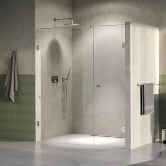 Brauer Void - Carving Nisdeur - 2-Delig - Helder Glas - 180 x 200 cm - Omkeerbaar - met Draaideur 70 cm - Aan Muur - incl. Glascoating - PVD RVS-Kleurig Geborsteld