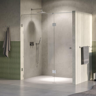 Brauer Void Carving nisdeur 2-delig helder glas 180x200 omkeerbaar met draaideur 70 aan glas incl. glascoating PVD RVS-kleurig geborsteld