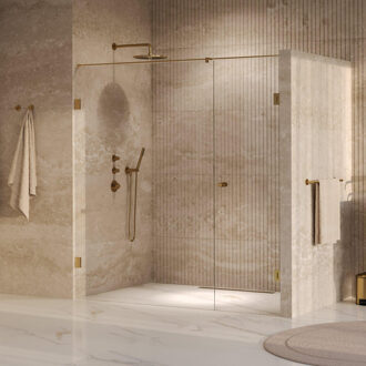 Brauer Void Carving nisdeur 2-delig helder glas 190x200 omkeerbaar met draaideur 70 aan muur incl. glascoating PVD goud geborsteld