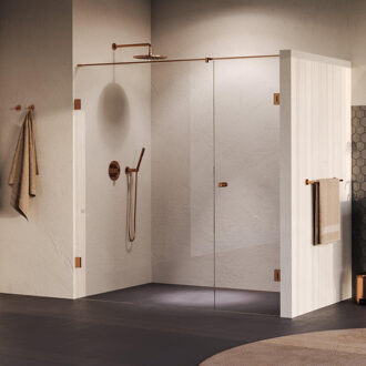 Brauer Void Carving nisdeur 2-delig helder glas 190x200 omkeerbaar met draaideur 70 aan muur incl. glascoating PVD koper geborsteld