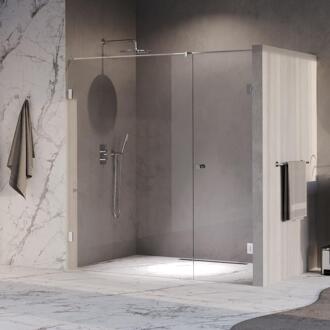 Brauer Void - Carving Nisdeur - 2-Delig - Helder Glas - 200 x 200 cm - Omkeerbaar - met Draaideur 70 cm - Aan Muur - incl. Glascoating - Chroom