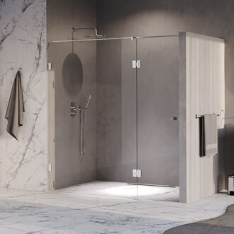 Brauer Void Carving nisdeur 2-delig helder glas 200x200 omkeerbaar met draaideur 70 aan glas incl. glascoating chroom