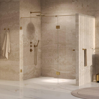 Brauer Void Carving nisdeur 2-delig helder glas 200x200 omkeerbaar met draaideur 70 aan glas incl. glascoating PVD goud geborsteld