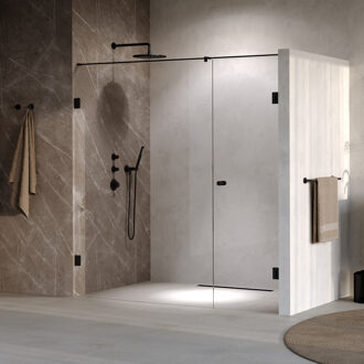 Brauer Void Carving nisdeur 2-delig helder glas 200x200 omkeerbaar met draaideur 70 aan muur incl. glascoating mat zwart