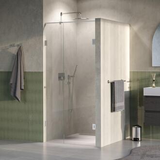 Brauer Void - Carving Nisdeur - 2-Delig - Helder Glas - 90 x 200 cm - Omkeerbaar - met Draaideur 60 cm - Aan Muur - incl. Glascoating - PVD RVS-Kleurig Geborsteld