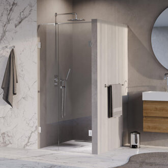 Brauer Void Carving nisdeur 2-delig helder glas 90x200 omkeerbaar met draaideur 60 aan muur incl. glascoating chroom