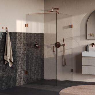 Brauer Void - Douchecabine met Draaideur - Helder Glas - 100x120x200 cm - incl. Glascoating - PVD Koper Geborsteld