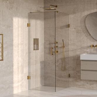 Brauer Void - Douchecabine met Draaideur - Helder Glas - 80x100x200 cm - incl. Glascoating - PVD Goud Geborsteld