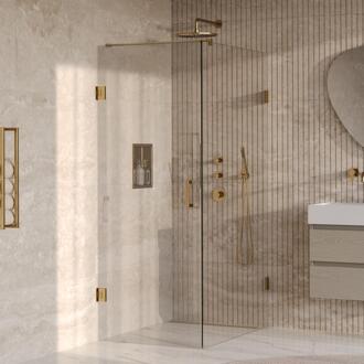 Brauer Void - Douchecabine met Draaideur - Helder Glas - 80x120x200 cm - incl. Glascoating - PVD Goud Geborsteld