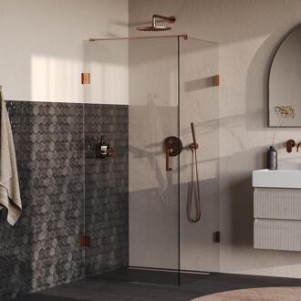 Brauer Void - Douchecabine met Draaideur - Helder Glas - 80x80x200 cm - incl. Glascoating - PVD Koper Geborsteld