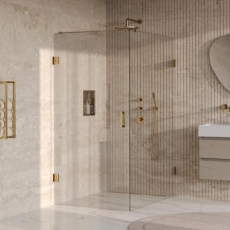 Brauer Void - Douchecabine met Draaideur - Helder Glas - 90x140x200 cm - incl. Glascoating - PVD Goud Geborsteld