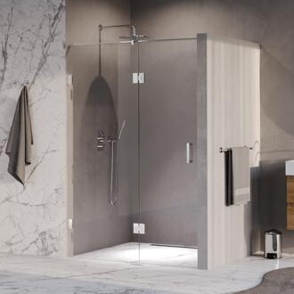 Brauer Void - Nisdeur - 2-Delig - Helder Glas - 130 x 200 cm - Omkeerbaar - met Draaideur 60 cm - Aan Glas - incl. Glascoating - Chroom