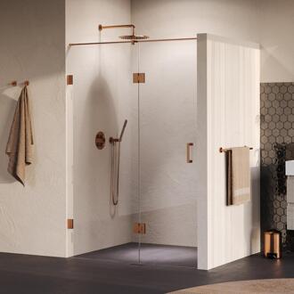 Brauer Void - Nisdeur - 2-Delig - Helder Glas - 130 x 200 cm - Omkeerbaar - met Draaideur 60 cm - Aan Glas - incl. Glascoating - PVD Koper