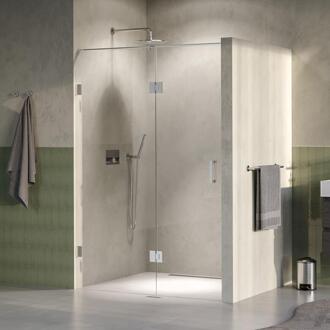 Brauer Void - Nisdeur - 2-Delig - Helder Glas - 140 x 200 cm - Omkeerbaar - met Draaideur 70 cm - Aan Glas - incl. Glascoating - PVD RVS-Kleurig