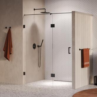 Brauer Void - Nisdeur - 2-Delig - Helder Glas - 150 x 200 cm - Omkeerbaar - met Draaideur 70 cm - Aan Glas - incl. Glascoating - PVD Gunmetal