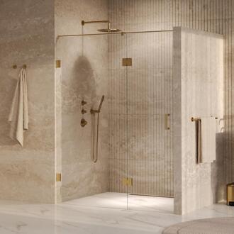 Brauer Void - Nisdeur - 2-Delig - Helder Glas - 160 x 200 cm - Omkeerbaar - met Draaideur 70 cm - Aan Glas - incl. Glascoating - PVD Goud