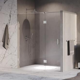 Brauer Void - Nisdeur - 2-Delig - Helder Glas - 170 x 200 cm - Omkeerbaar - met Draaideur 70 cm - Aan Glas - incl. Glascoating - Chroom