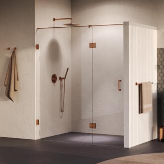 Brauer Void - Nisdeur - 2-Delig - Helder Glas - 180 x 200 cm - Omkeerbaar - met Draaideur 70 cm - Aan Glas - incl. Glascoating - PVD Koper