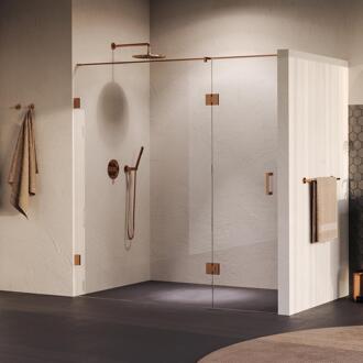 Brauer Void - Nisdeur - 2-Delig - Helder Glas - 190 x 200 cm - Omkeerbaar - met Draaideur 70 cm - Aan Glas - incl. Glascoating - PVD Koper