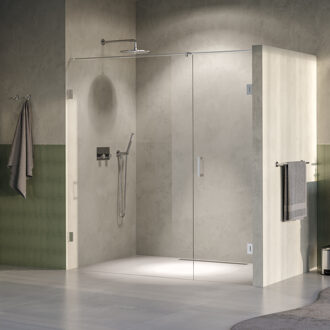 Brauer Void nisdeur 2-delig helder glas 190x200 omkeerbaar met draaideur 70 aan muur incl. glascoating PVD RVS-kleurig