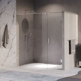 Brauer Void nisdeur 2-delig helder glas 200x200 omkeerbaar met draaideur 70 aan muur incl. glascoating chroom