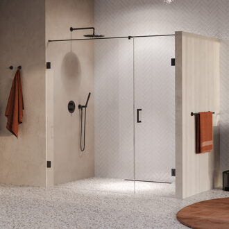 Brauer Void nisdeur 2-delig helder glas 200x200 omkeerbaar met draaideur 70 aan muur incl. glascoating PVD gunmetal