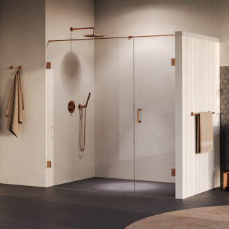 Brauer Void nisdeur 2-delig helder glas 200x200 omkeerbaar met draaideur 70 aan muur incl. glascoating PVD koper