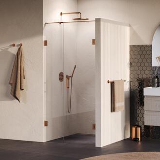 Brauer Void - Nisdeur - 2-Delig - Helder Glas - 90 x 200 cm - Omkeerbaar - met Draaideur 60 cm - Aan Muur - incl. Glascoating - PVD Koper