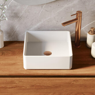 Brauer Vortex waskom - 37 rechthoekig afgerond fine stone mat wit WK-VX37RAMW Wit mat