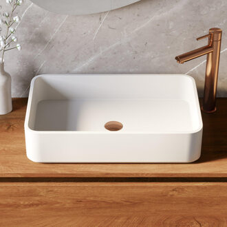 Brauer Vortex waskom - 58 rechthoekig afgerond fine stone mat wit WK-VX58RAMW Wit mat