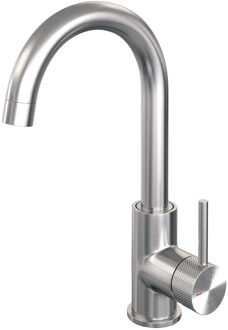Brauer Wastafelmengkraan Brauer Brushed Carving Coldstart Opbouw Hoog Gebogen Ronde Hendel Geborsteld RVS PVD PVD Brauer