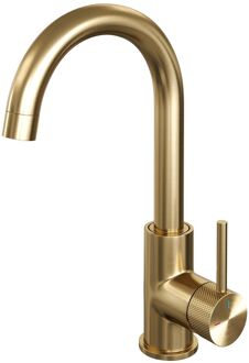Brauer Wastafelmengkraan Brauer Gold Carving Coldstart Opbouw Hoog Gebogen Ronde Hendel Geborsteld Goud PVD PVD Brauer