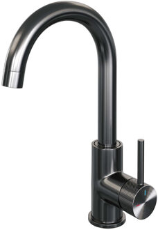 Brauer Wastafelmengkraan Brauer Gunmetal Carving Coldstart Opbouw Hoog Gebogen Ronde Hendel Geborsteld Gunmetal PVD Brauer