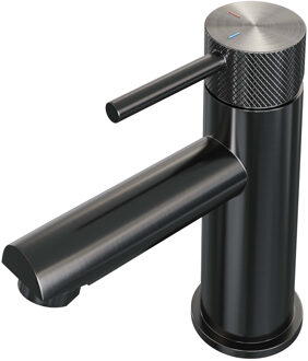 Brauer Wastafelmengkraan Brauer Gunmetal Carving Coldstart Opbouw Laag Ronde Hendel Geborsteld Gunmetal PVD Brauer