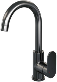 Brauer Wastafelmengkraan Brauer Gunmetal Edition Coldstart Opbouw Hoog Gebogen Platte Hendel Geborsteld Gunmetal PVD Brauer