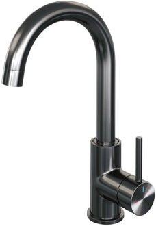 Brauer Wastafelmengkraan Brauer Gunmetal Edition Coldstart Opbouw Hoog Gebogen Ronde Hendel Geborsteld Gunmetal PVD Brauer