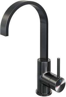 Brauer Wastafelmengkraan Brauer Gunmetal Edition Coldstart Opbouw Hoog Plat Gebogen Ronde Hendel Geborsteld Gunmetal PVD Brauer