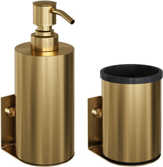 Brauer Zeepdispenser en Beker BRAUER Model A Incl. Wand Ophanging en Magnetisch opzetvlak Geborsteld Goud