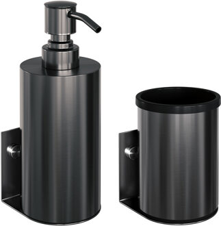 Brauer Zeepdispenser en Beker BRAUER Model A Incl. Wand Ophanging en Magnetisch opzetvlak Geborsteld Gunmetal