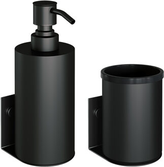 Brauer Zeepdispenser en Beker BRAUER Model A Incl. Wand Ophanging en Magnetisch opzetvlak Mat Zwart