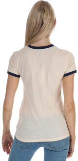 Brave Soul Rainbow T-shirt met contrasterende bies voor dames, crèmekleur - maat EU 38 / UK 10