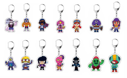 BRAWLing Anime Game STARS Keychain Acrylic action toys Key Chain 3D Double Side Cartoon Key Ring Kid Trinket Gift Key Holder