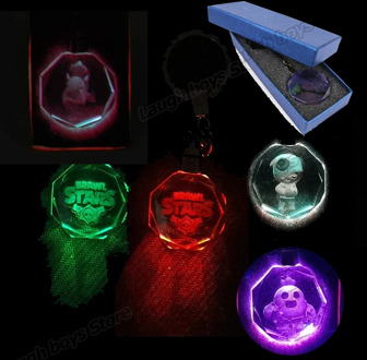 Brawling Stars Luminous Keychain Leon Spike Chain Key Ring Cut Glass Brawling Game Key Holder Ring Keyring LED Lights Keychains