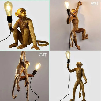Brazil Overseas Warehouse Indoor Monkey Hemp Rope Resin Spray Paint Lamp Personality Bedroom Study Corridor Art Wall Light